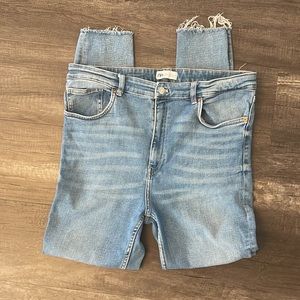 Zara high-waisted skinny jeans with raw hem